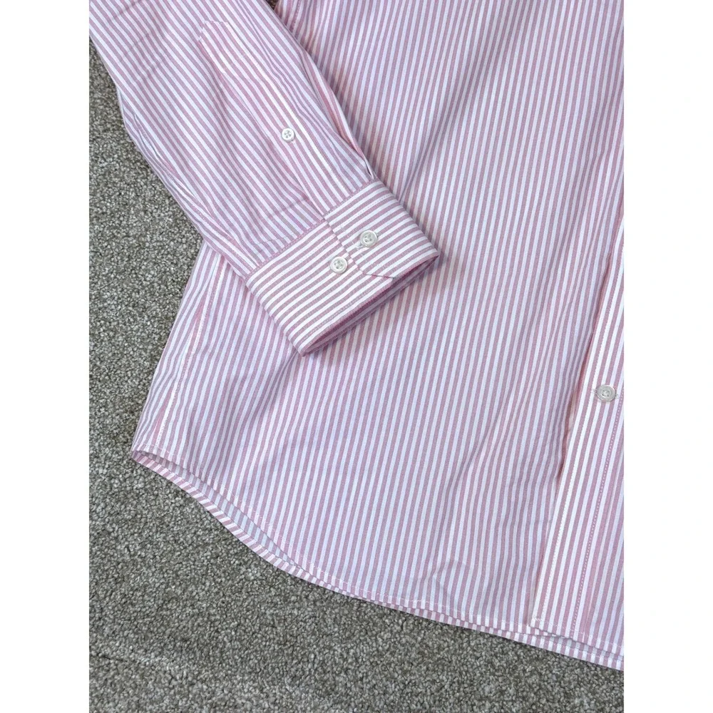 Banana Republic Mens Slim Flex Fit Tech Stretch Cotton Pink Pinstripe Shirt L